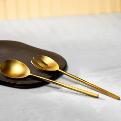 Salad Servers|Godinger Strait Matte Gold Salad Server Set