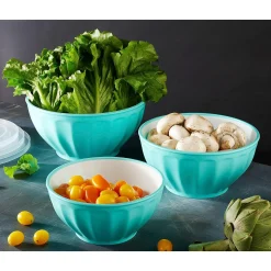 Kitchen Storage|Godinger Teal Fluted 3 Piece Storage Bowl Set