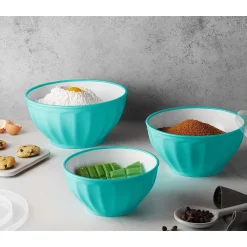 Kitchen Storage|Godinger Teal Fluted 3 Piece Storage Bowl Set
