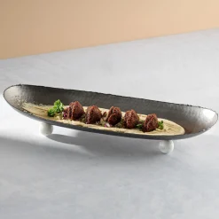 Serving Platters|Godinger Temari Hammered Gunmetal Footed Oval Platter