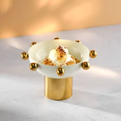 Serving Bowls|Godinger Temari White & Gold Footed Nut Bowl
