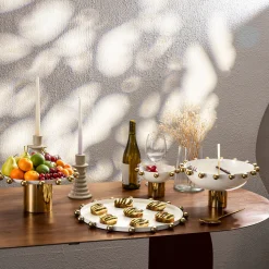 Serving Bowls|Godinger Temari White & Gold Footed Nut Bowl