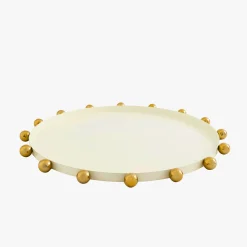 Serving Trays|Godinger Temari White & Gold Round Serving Tray