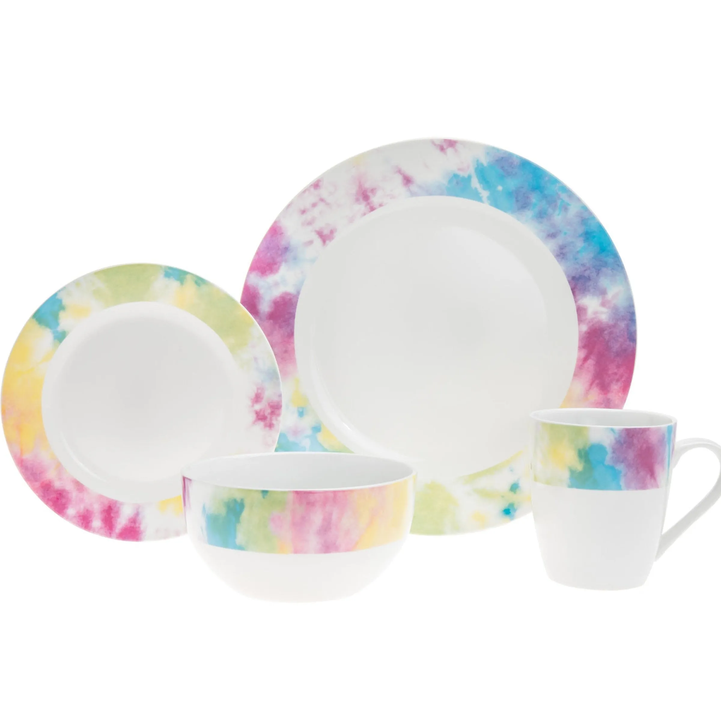 Everyday Dinnerware|Godinger Tie Dye Multicolor Porcelain 16 Piece Dinnerware Set, Service For 4