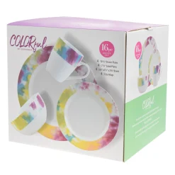 Everyday Dinnerware|Godinger Tie Dye Multicolor Porcelain 16 Piece Dinnerware Set, Service For 4