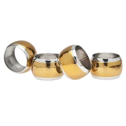 Napkin Rings|Godinger Two Toned Hammered Napkin Ring Set