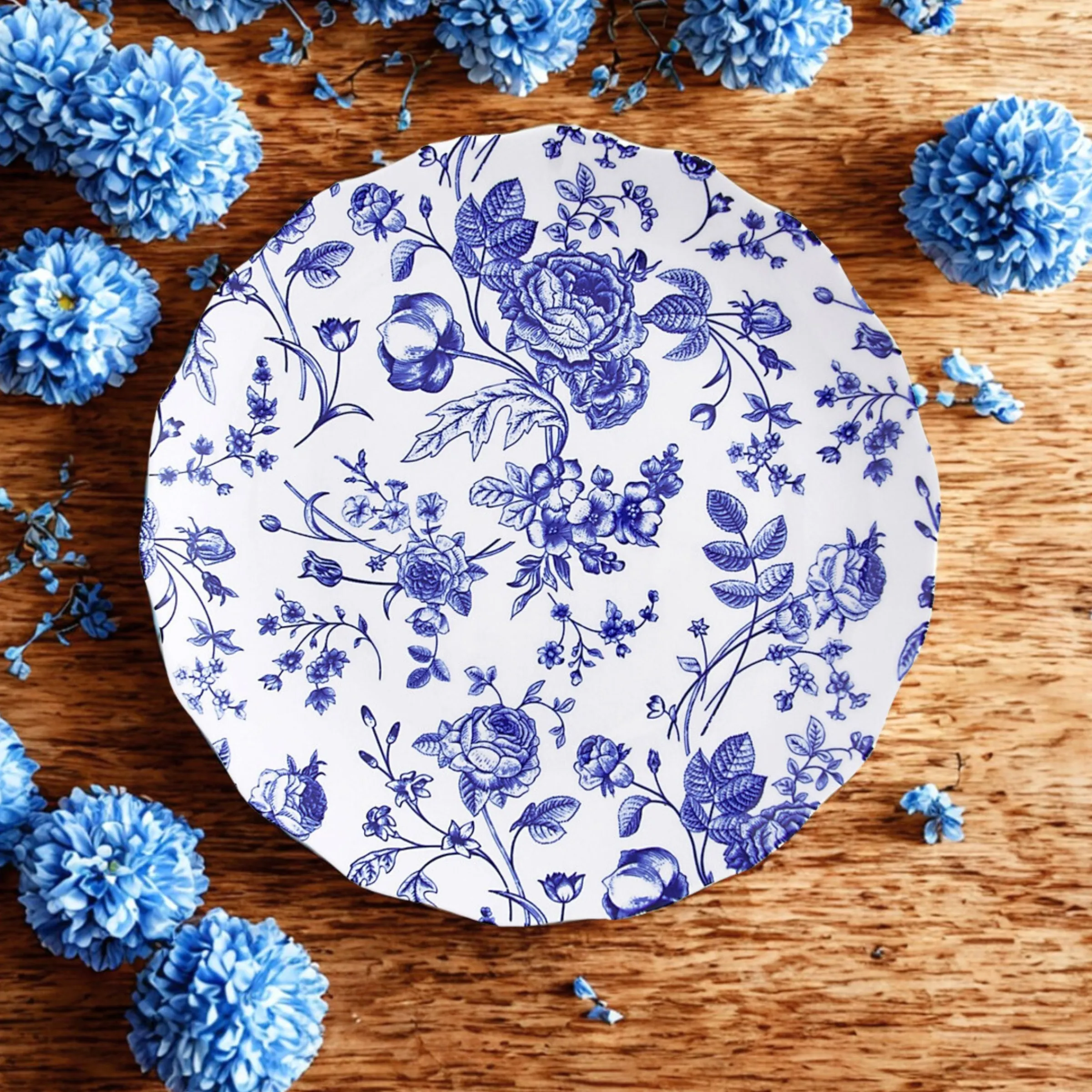 Dinner Plates|Godinger Vintage Bluetiful Floral Scalloped Dinner Plate