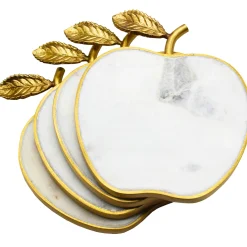 Coasters|Godinger White Marble Apple Coaster Set