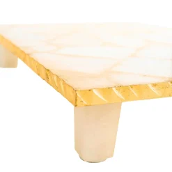 Challah Boards|Godinger White Quartz Gold Edge Raised Challah Board