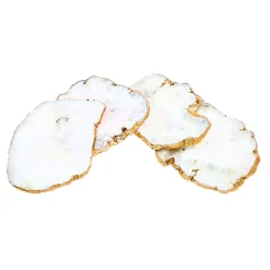 Coasters|Godinger White Quartz Gold Metallic Edged Coaster Set